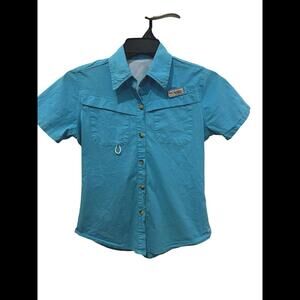 COLUMBIA PFG Button Down Fishing Shirt Blue 100% Cotton YOUTH Size  XL